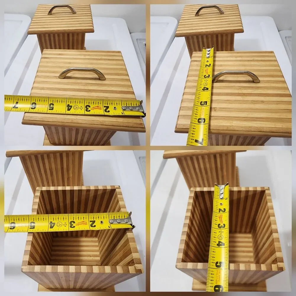 Vintage MCM Bamboo Fluted Column-style Decorative Boxes Kitchen Canisters Lid